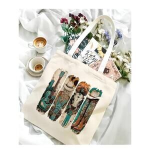 Rodeo Style Print Cute Canvas Tote Bag Aesthetic Reusable Shoulder Bag Shopping